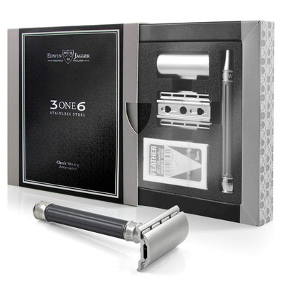Edwin Jagger 3One6 De Stainless Steel Safety Razor Grooved 1X Pack Of Feather