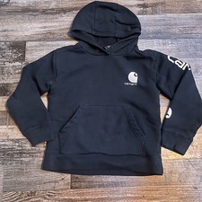 Carhartt Unisex Kids Size 6 Black Pullover Hoodie Long Sleeve Logo Pockets