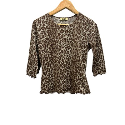 Coin Cheetah Print Top Small Stretchy Long Sleeve Animal Print