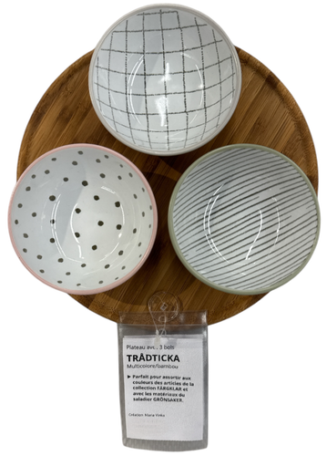 New IKEA TRADTICKA 3 Multicolor Bowls With Bamboo Tray 105.372.70 - Picture 3 of 14