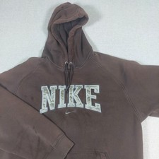 Vtg Y2K Nike Center Swoosh Hoodie Mens Large Brown Fleece Pullover Sweatshirt
