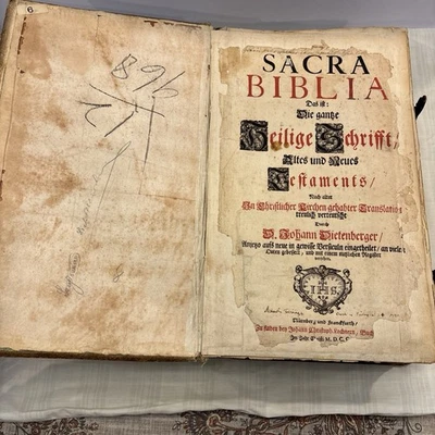 1700 German Dietenberger Bible Biblia – Illustrated Copper Engravings – Antique - Image 1 of 4