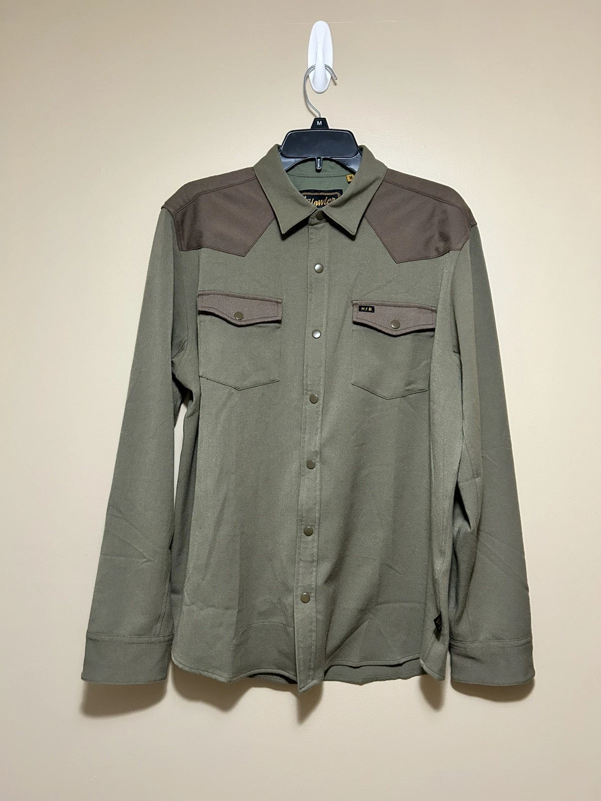 Howler Brothers Gaucho Snap Shirt Mens Medium Olive Brown Western Long Slv