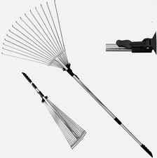Garden Rake 77-165cm Adjustable & Telescopic for Leaves Soil Artificial Grass UK