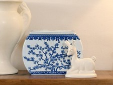 Porcelain Blue White Chinoiserie Cherry Blossom Vase Flower Frog Ballard Designs