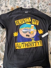 South Park Cartman Respect My Authority Black Graphic T Shirt Men's size L