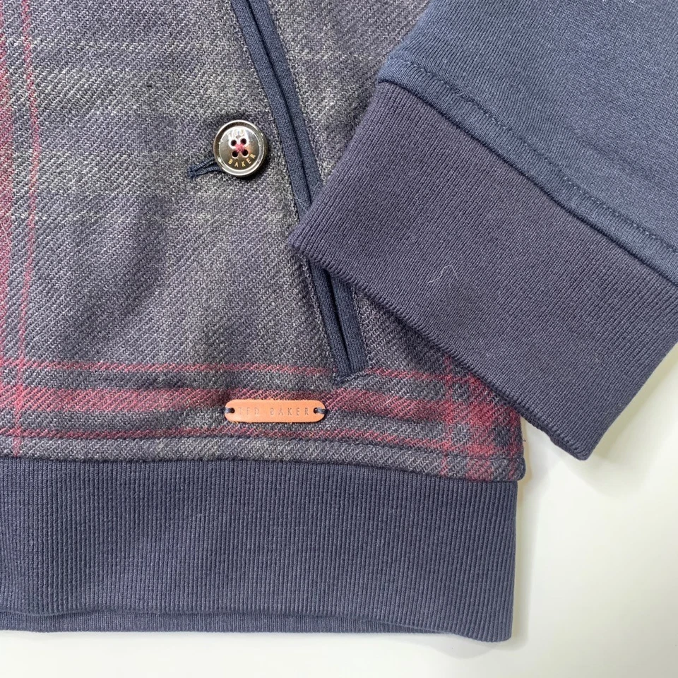 Chaqueta Ted Baker Para Hombres 7 Azul Marino Mezcla de Lana Forrada de Vellón A Cuadros Cremallera Completa Bombardero Foto 3 de 4