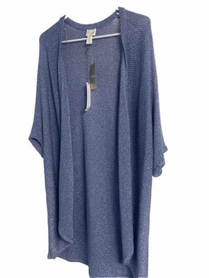 NWT Chicos Sweater 3/4 Sleeve  Sz 2  Tilly Shine Cardigan Open Front Blue Women