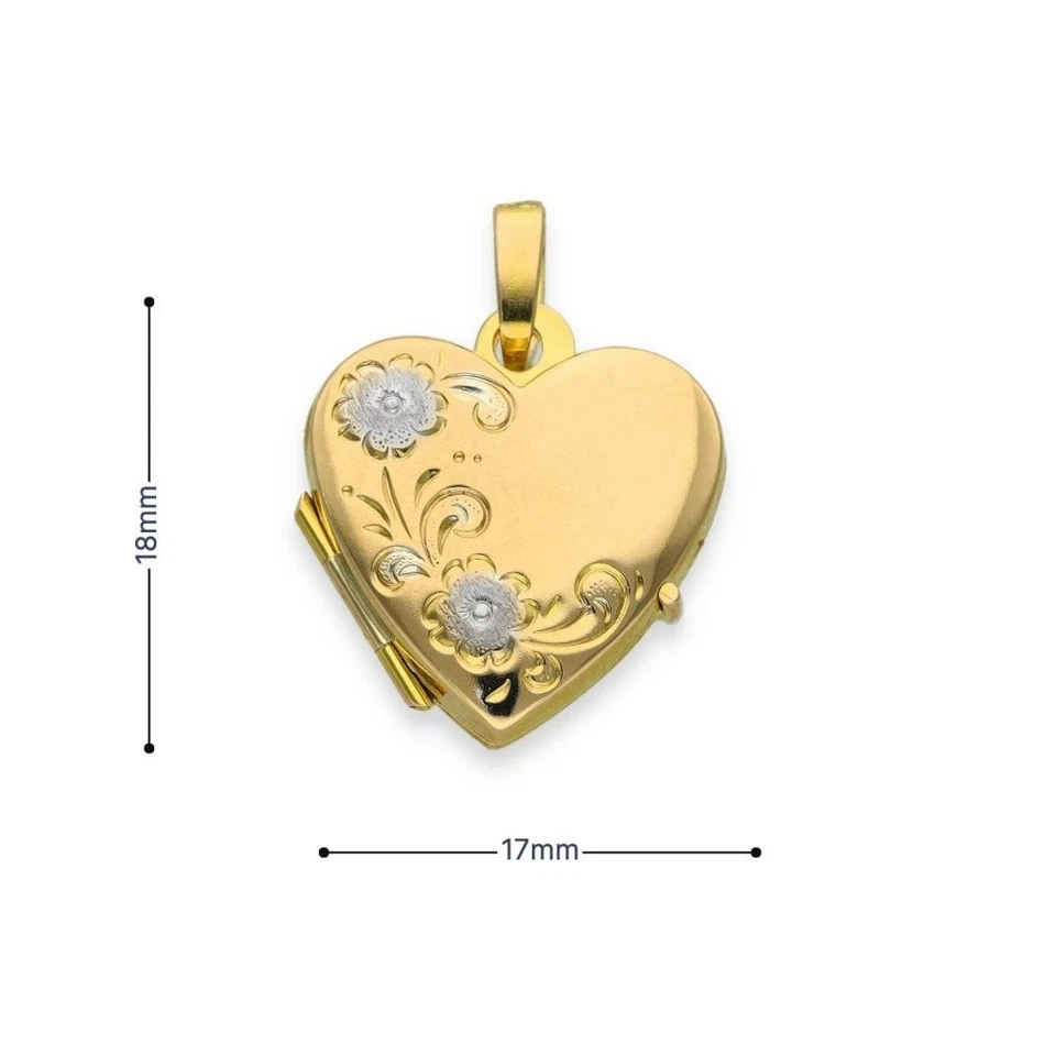 9ct Yellow & White Gold Flower Engraved Heart Locket - 17x18x5mm - Image 2 of 4