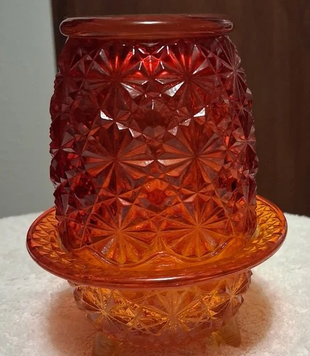 New ListingVintage Fenton Amberina Glass Fairy Lamp Daisy and Button 2 Piece Candle Holder