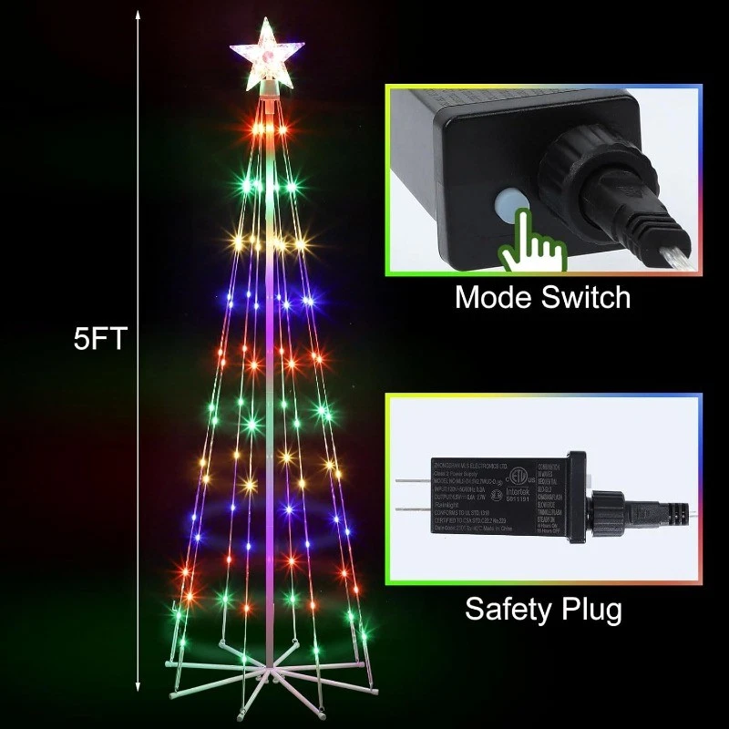 5FT LED Outdoor Christmas Tree, Multicolor Lighted Cone Wire Tree w/Topper Star - Image 2 of 4