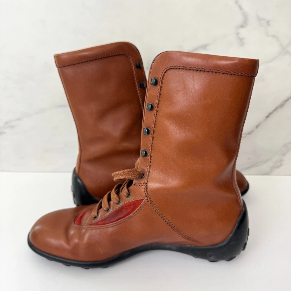 Bota de Combate Tod's Mujer Talla 36/6 Cuero Con Cordones Neutro Motociclista Clásica Marrón Foto 3 de 4