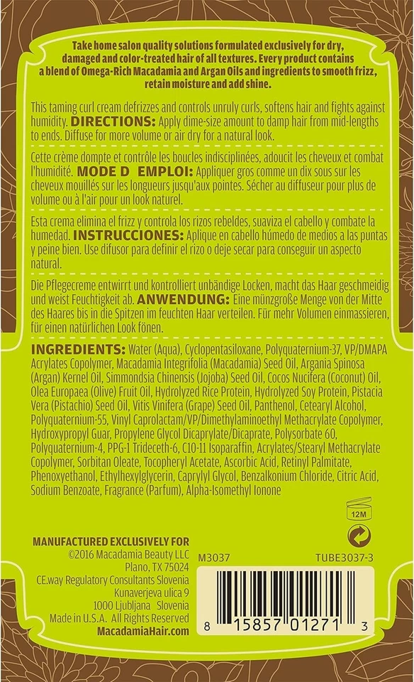 Crema suavizante de aceite natural de macadamia 148 ml para desenfrizar, suavizar y controlar los rizos Foto 4 de 4