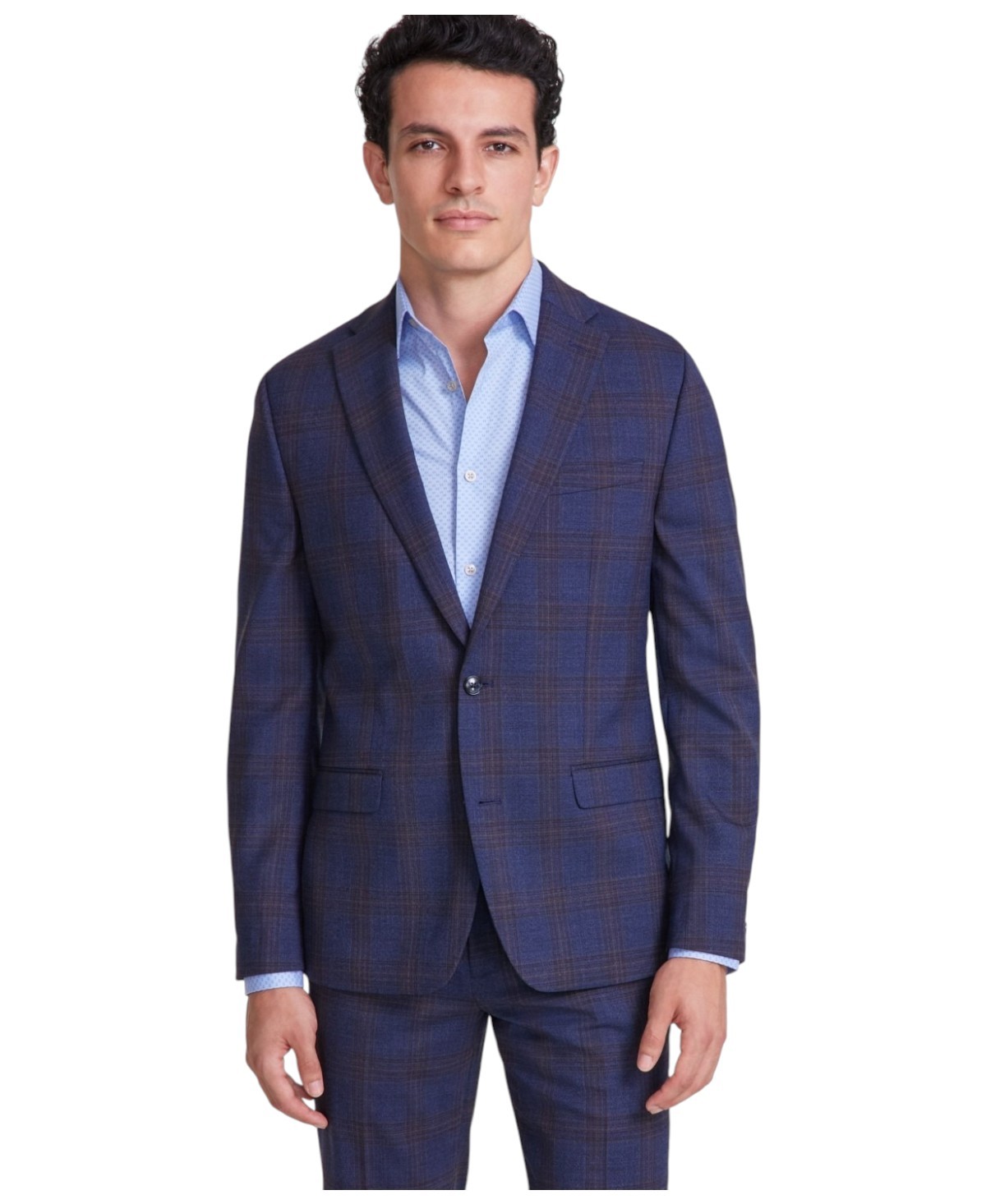 Bar Iii Mens Slim fit Suit Jacket Blazer 44 R Navy Blue Plaid Stretch