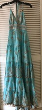 Leoni Al Sol By Giacomo Cinque Maxi Dress Turquoise Seashell Halter Boho OS