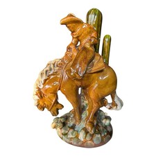 Vintage Bucking Bronco Cowboy Figurine, Ceramic 12.5" tall,