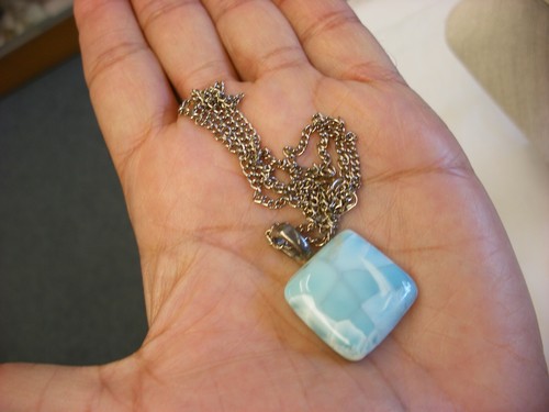Vtg Necklace Sterling Silver Blue Stone Larimar ? Pendant Marked 925 #242