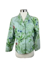 Citron Santa Monica M Green Floral Brocade Cotton Silk Button Jacket