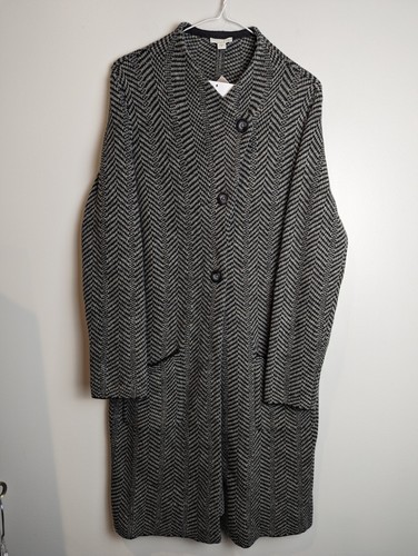 J. Jill Wool Blend Cardigan Women's S Black Gray Stripe Long Button Jacket
