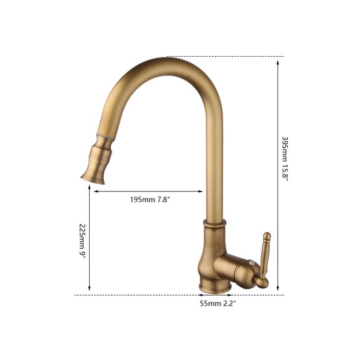 Pull-Out Kitchen Faucet Antique Brass 360° Swivel One Hole Mixer Deck Mount Tap - Picture 2 of 12