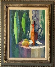 ANTHONY RIZZO ANTIQUE MODERN ABSTRACT STILL LIFE OIL PAINTING VINTAGE CUBISM 60s