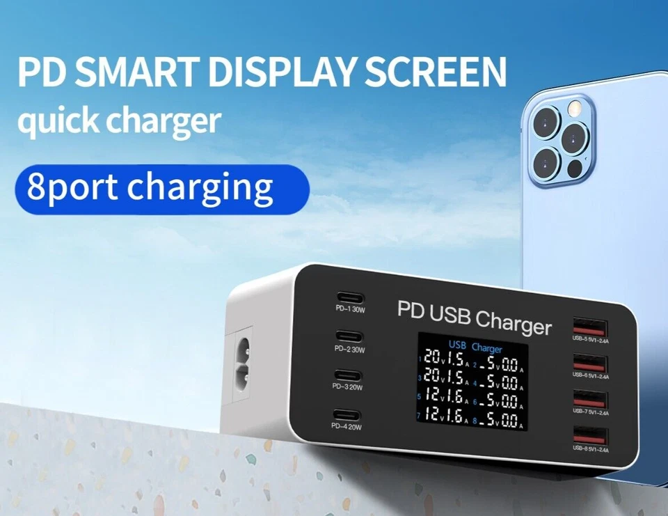 65W Multi USB C Charger QC3.0 Type C PD Fast Charging Station For iPhone Samsung - Image 4 of 4