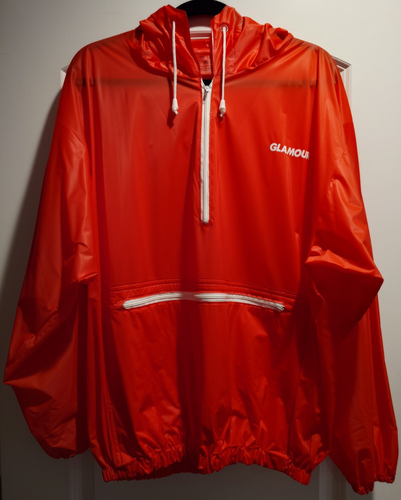 Vintage Glamour Magazine Red Hooded Poncho Raincoat Slicker PVC Jacket One Size