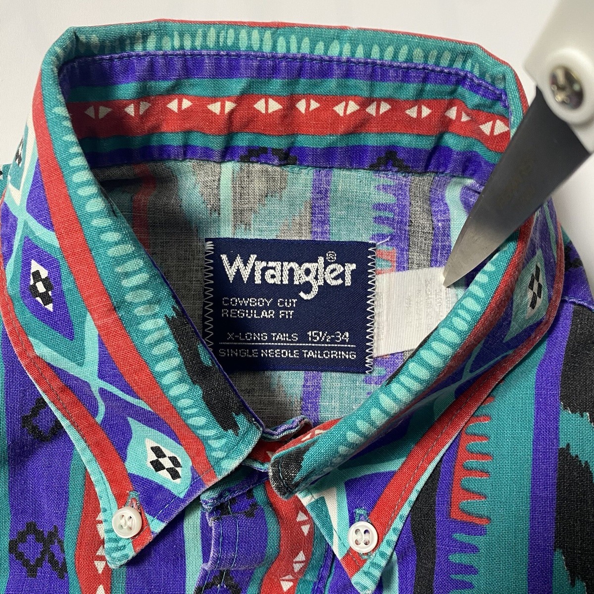 Vintage Wrangler Shirt Mens 15.5x34 Aztec Western Button Vintage Wrangler Shirt Mens 15.5x34 Aztec Western Button