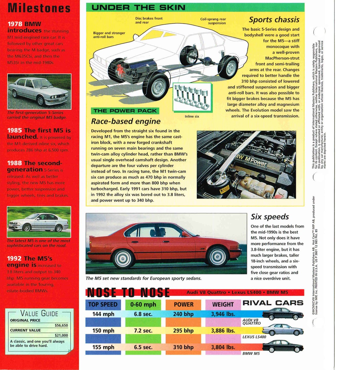 BMW M5/M-5 SPEC SHEET/Brochure/Prospekt: 1989,1990,1991, | eBay