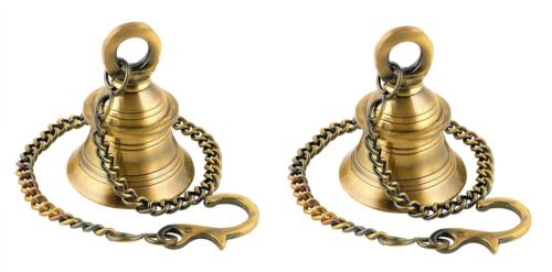 Brass Wall Hanging Bell with Chain and Hanging Hook for Home Mandir Temple Decor - Picture 1 of 4