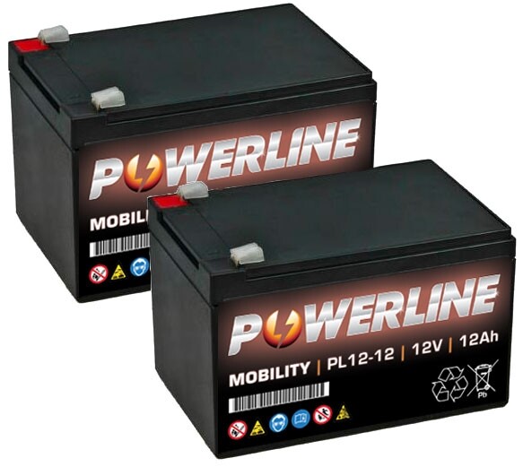 pair of POWERLINE TWO NP12 12 QUALITY 12V 12Ah MOBILITY SCOOTER