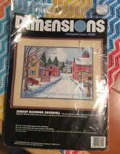 NEW VTG 1990 DIMENSIONS Stamped Cross Stitch Kit "Sunday Morning Snowfall" New