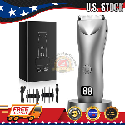 Men Body Hair Trimmers ElectricLCD Battery Indicator Safe Blade Waterproof Groin