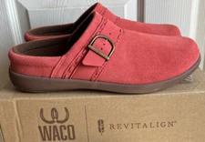 Waco Siesta Southwest Revitalign Orthotic Suede Clog Shoe Sz 7 Sienna Orang NEW