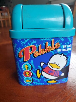 Vintage 1996 Sanrio Pekkle Flip Top Tin Desktop Trash Bin RareVTG  garbage can
