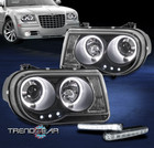 For 2005-2010 Chrysler 300C LED Halo Ring Projector Black Headlights w/DRL Kit