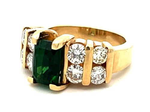 GIA Green Tsavorite Garnet and Diamond Ring in 14k Yellow Gold - 第 4/8 張圖片
