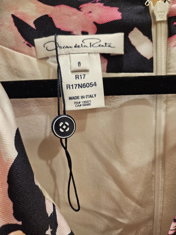 Oscar De La Renta 分领粉色花卉合身喇叭丝绸连衣裙 8 码全新无标签 2940 美元 — 第 3/4 张图片