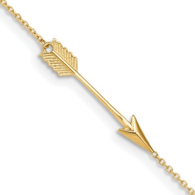 Real 14kt Yellow Gold Polished Arrow 9in Plus 1in ext. Anklet; 9 inch