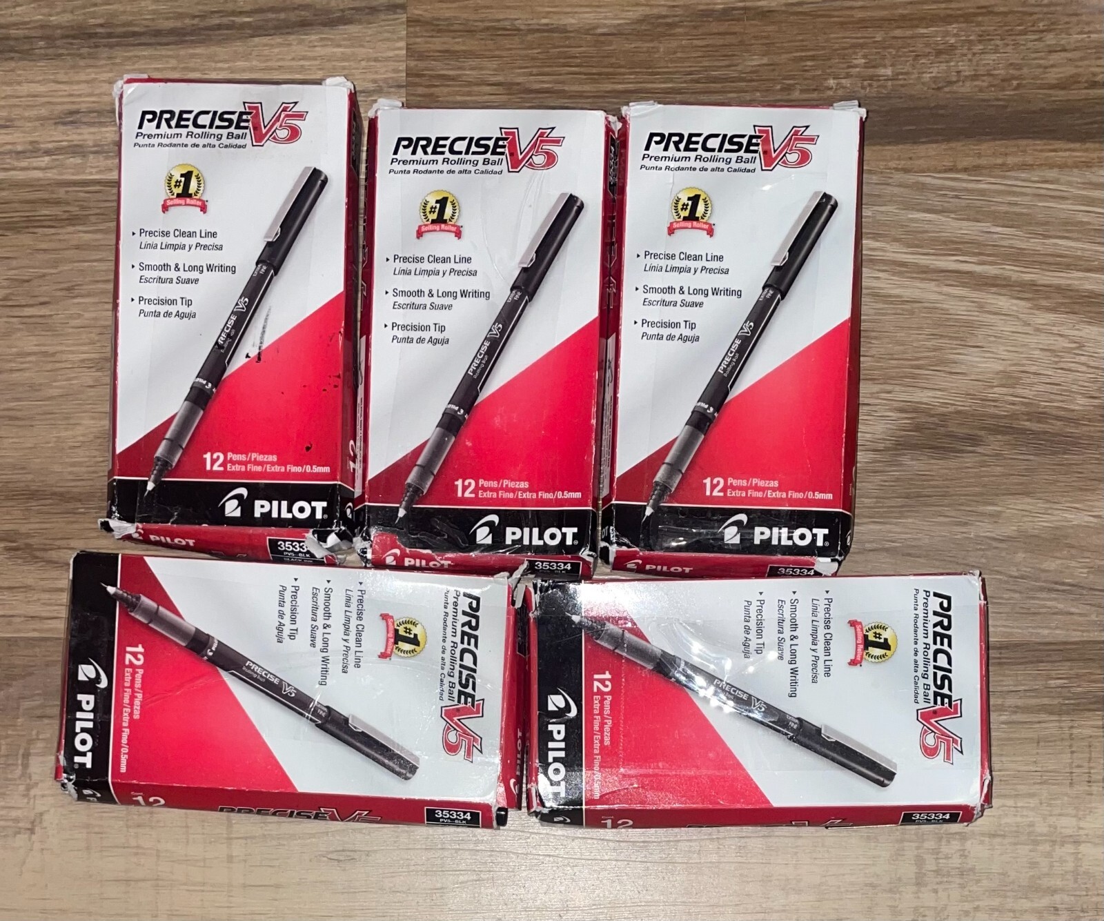 LOT OF 5 Pilot Precise V5 Stick Rollerball Pen, Extra Fine Point, Black