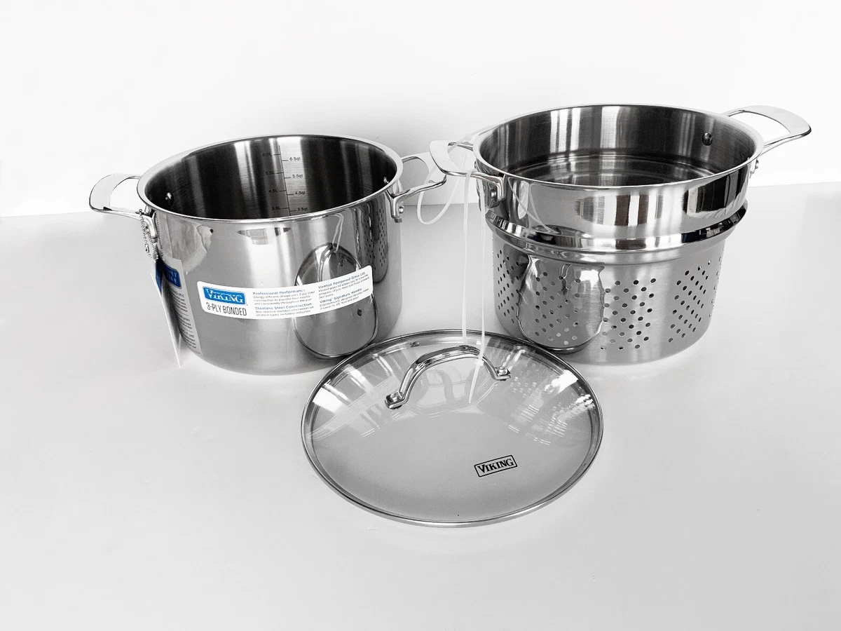 Viking 3-Ply Stainless Steel Pasta Pot with Steamer, 8 Quart