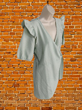 DOROTHY PERKINS SAGE GREEN WRAP DRESS SIZE UK 16 WOMENS GINGHAM SHORT SLEEVE TEA