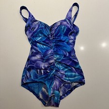 Vintage 70s 80s 90s Floral Dark And Light Blue Swimsuit Size 10 Padded Bra
