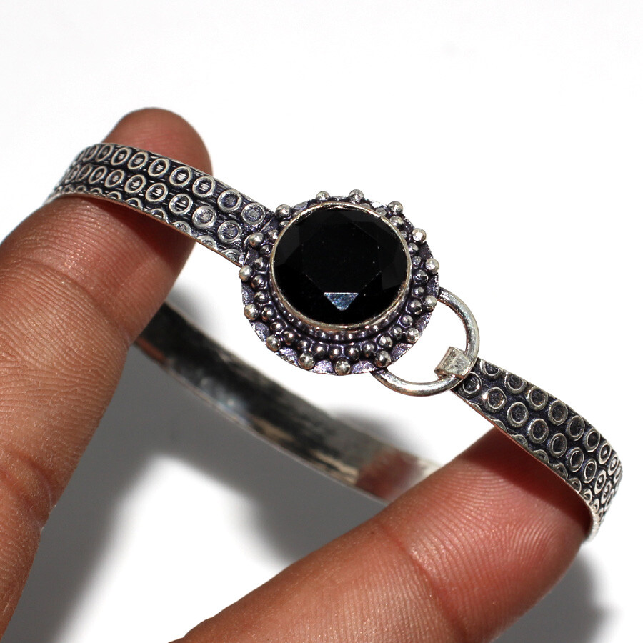 Black Onyx 925 Silver Plated Gemstone Bangle FreeSize Gifts For GirlFriend JW