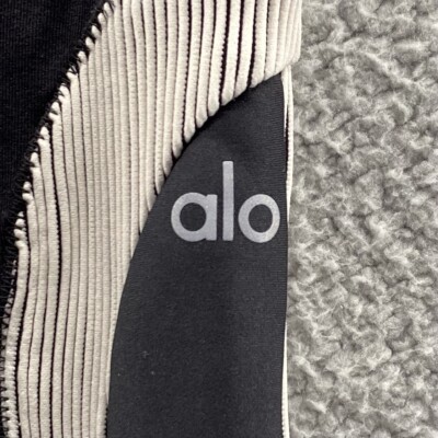 Alo Yoga Womens XS Black & White Striped Contrast High Waist