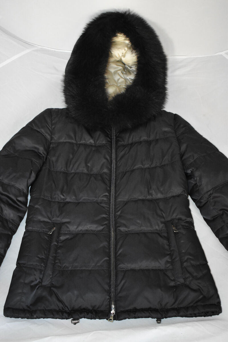 Prada Black Down Quilted Zip Through Dyed Fur Jacket Coat Prada Black Down Quilted Zip Through Dyed Fur Jacket Coat