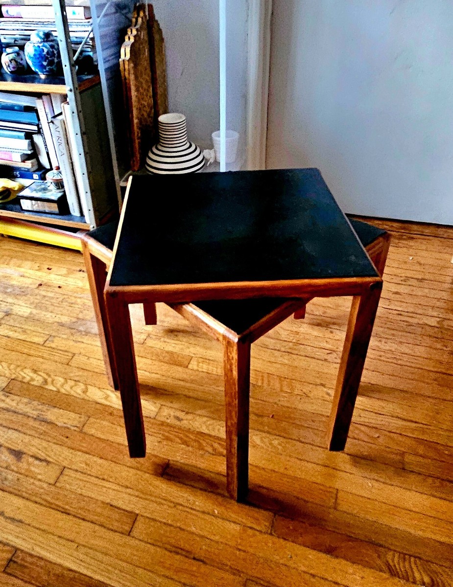 Vintage 60s Modern Walnut+Black Laminate Square Side End