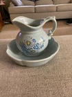 McCoy Pitcher and Wash Basin Blue With Daisies - Circa 1960s