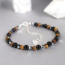 Natural Crystal Triple Protection Tiger Eye Obsidian Hematite Beaded Bracelet