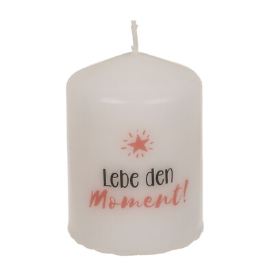 RESTPOSTEN - OOTB Stumpenkerze ca 6x8 cm, in Kraftpapierverpackung Lebe den Mome